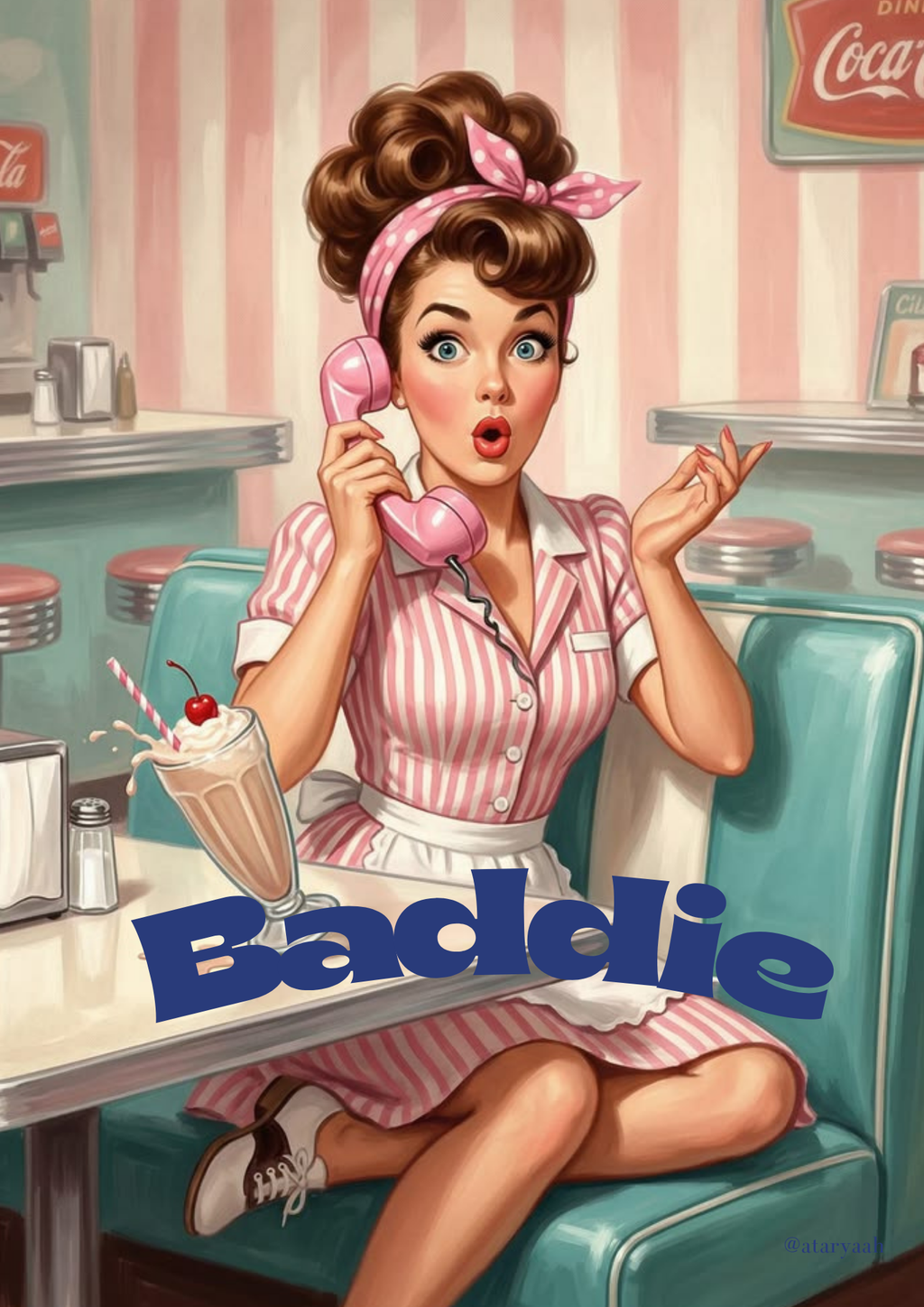 Baddie | Retro Diner Pin-Up Glass Framed Wall Art
