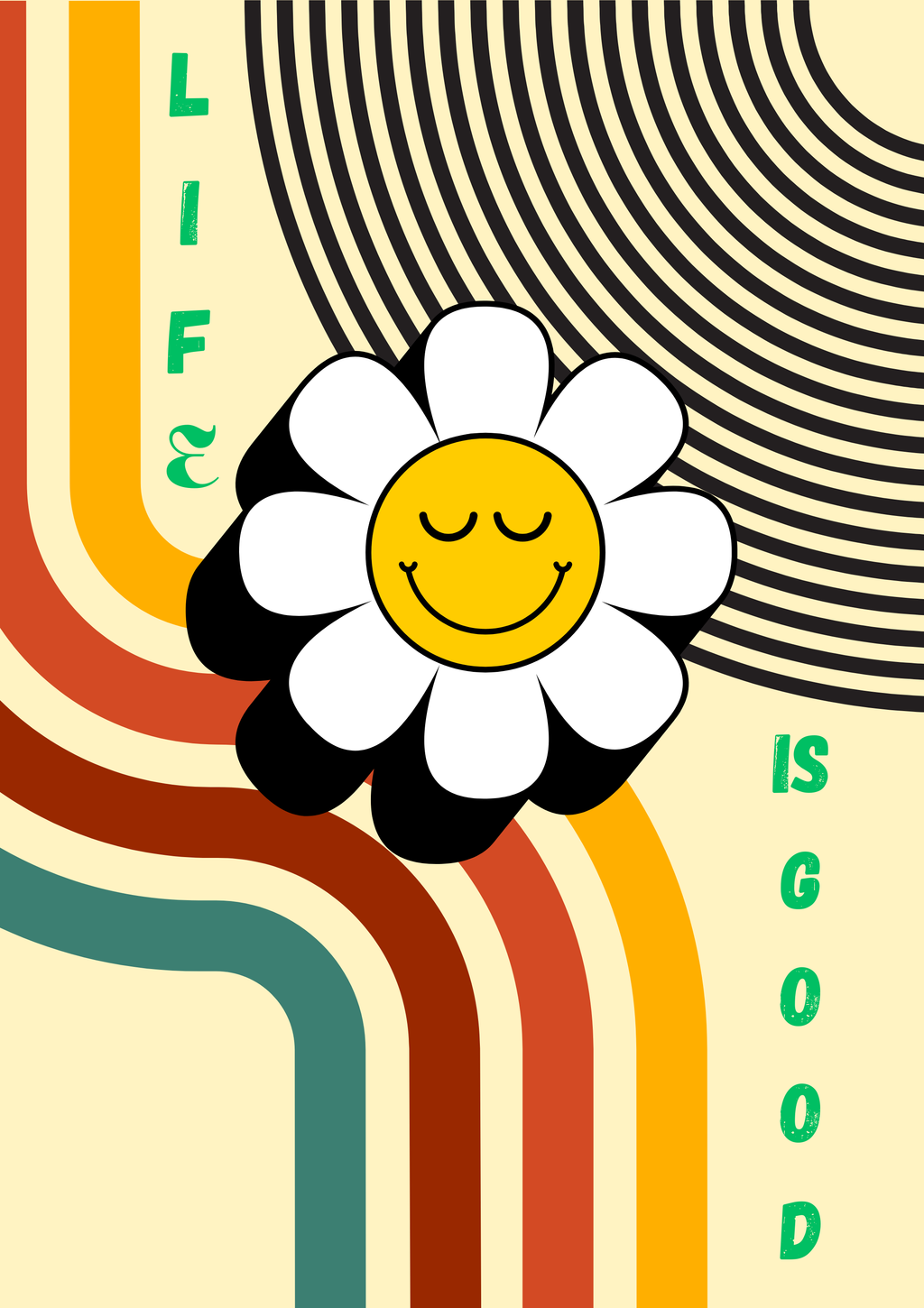 Life is Good — Retro Groovy Wall Framed or Unframed Poster for Wall Decor
