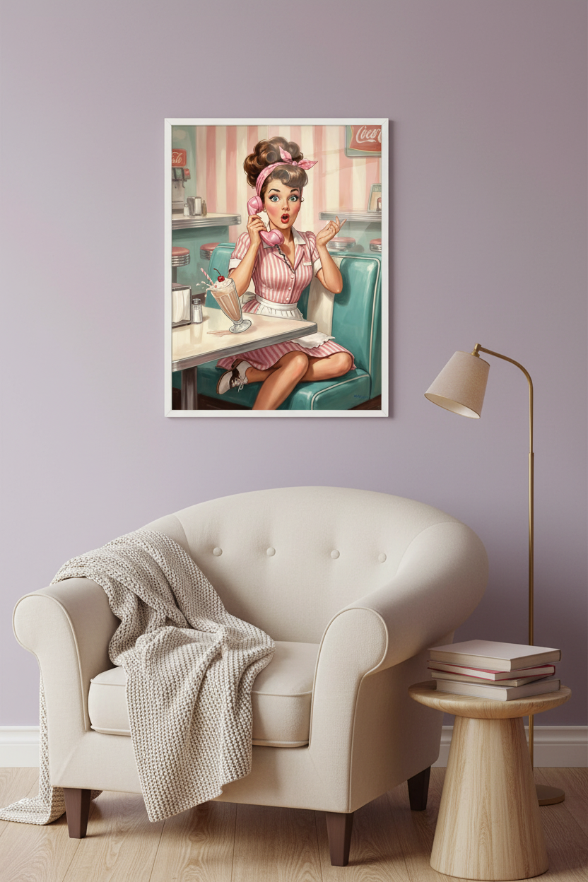 Baddie | Retro Diner Pin-Up Glass Framed Wall Art