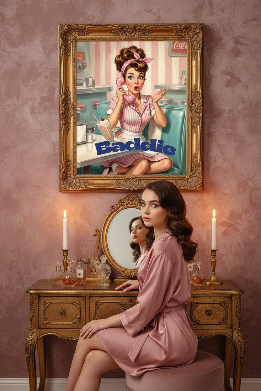 Baddie | Retro Diner Pin-Up Glass Framed Wall Art