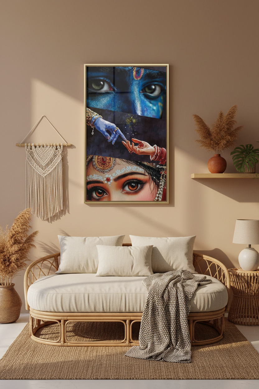 Radha Krishna Divine Art — Premium Glass Framed Wall Print