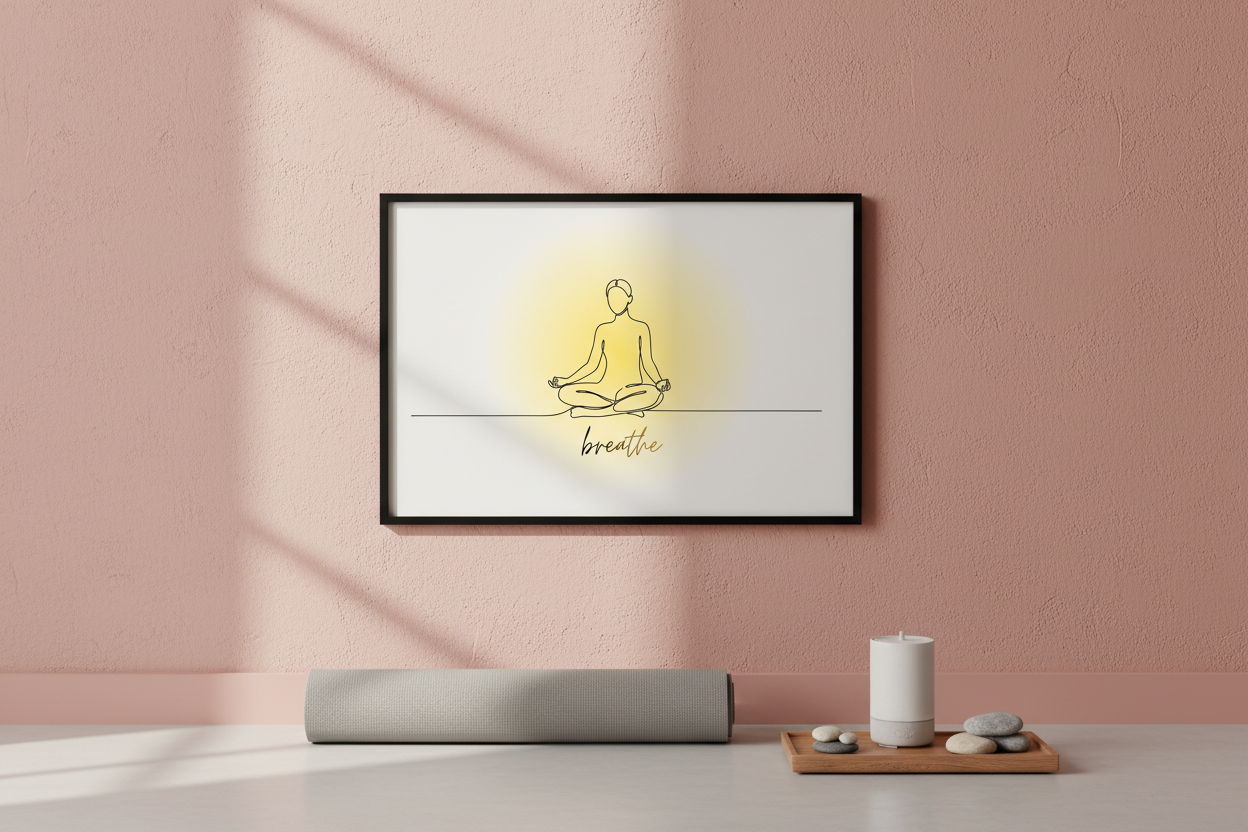 Breathe - Black Frame, Blush Wall, Landscape
