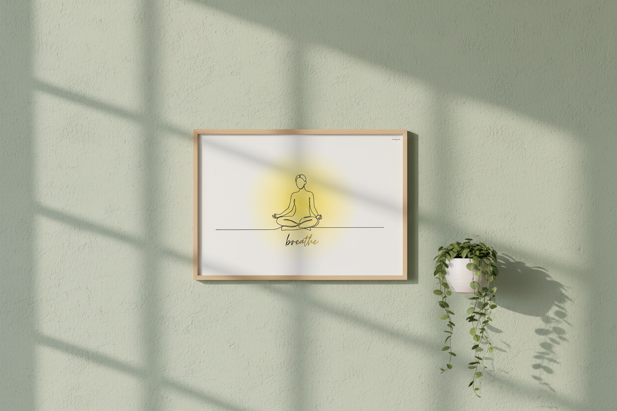 Breathe - Light Wood Frame, Sage Wall, Landscape