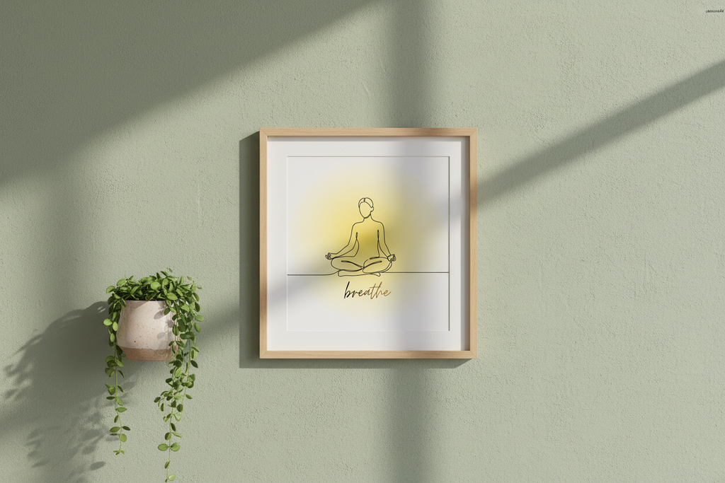 Breathe - Light Wood Frame, Sage Wall