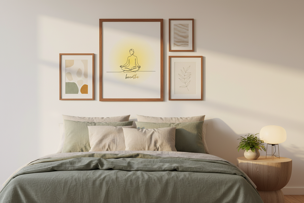 Breathe - Walnut Frame, Bedroom Gallery Wall