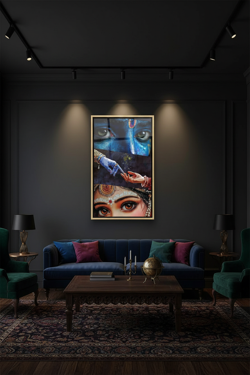 Radha Krishna Divine Art — Premium Glass Framed Wall Print
