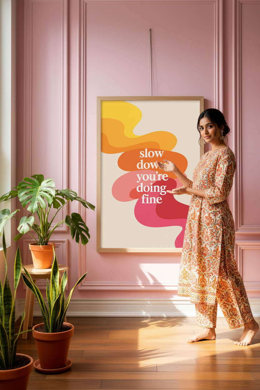 Girl in Indian Attire Presenting Poster