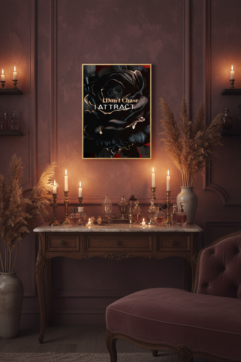 Parisian boudoir interior backdrop with black rose wall art
