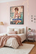 Baddie retro diner pin-up glass framed wall art in pastel pink chic bedroom