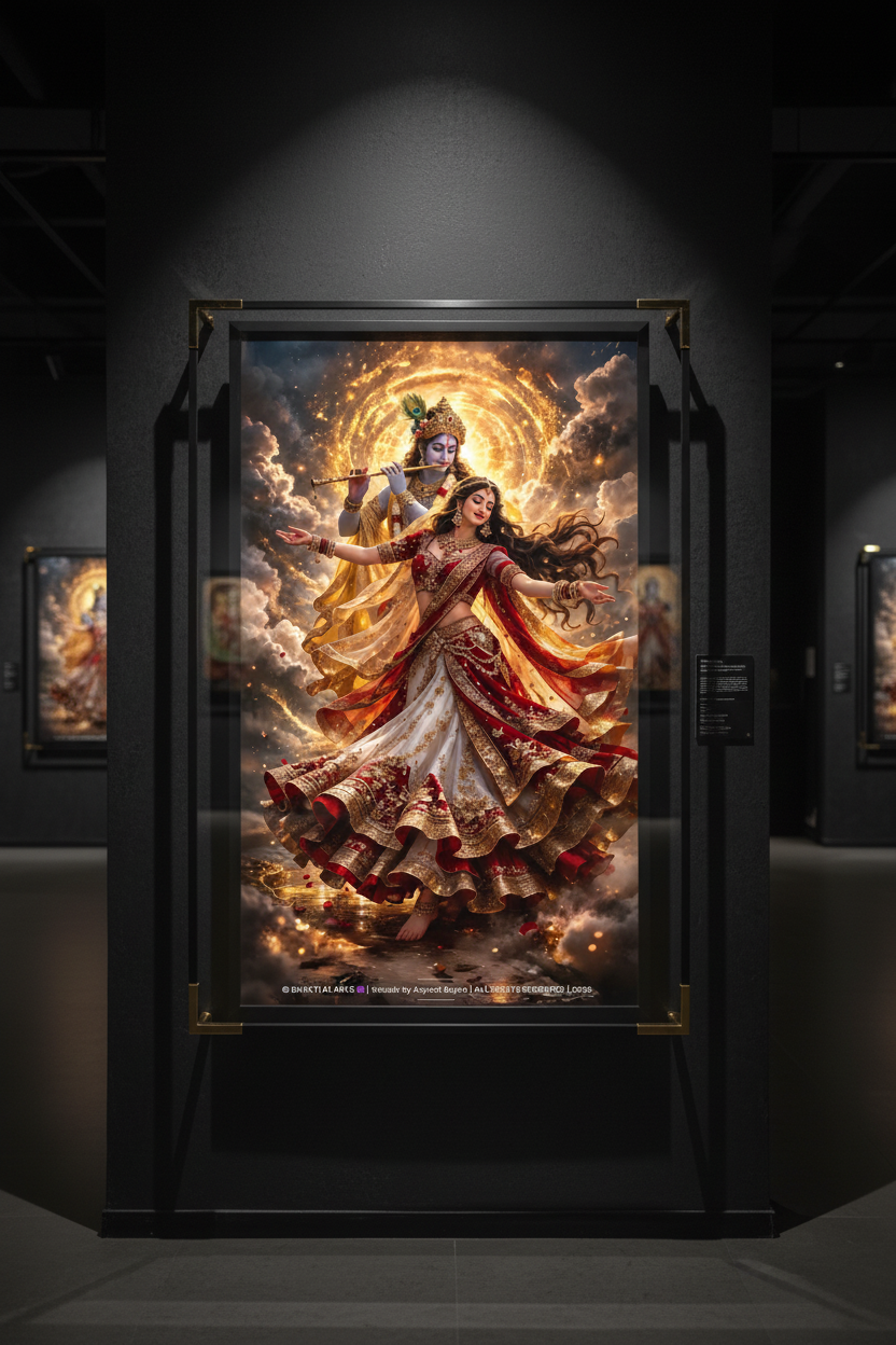 Radha Krishna framed art in dark moody gallery wall