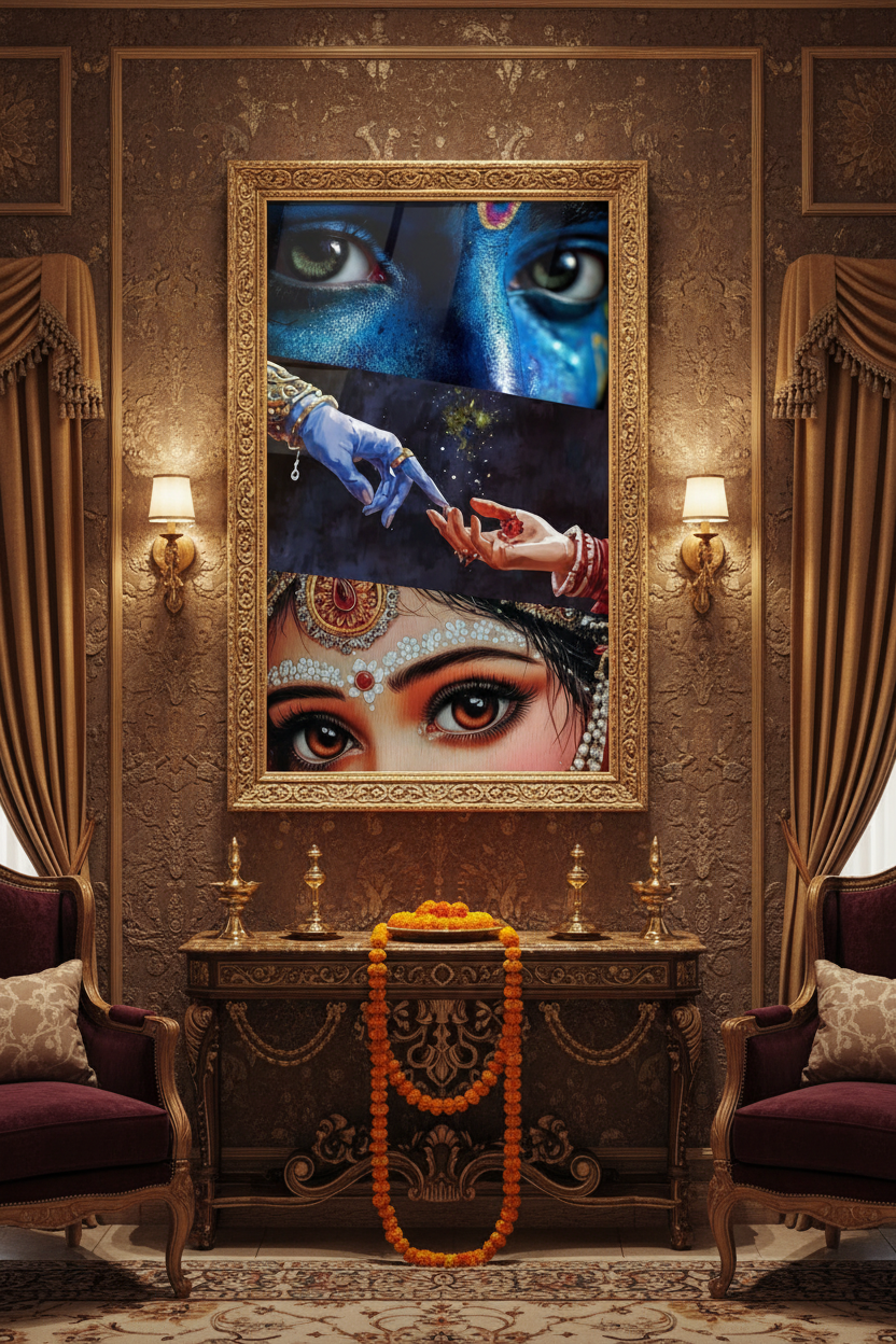 Radha Krishna Divine Art — Premium Glass Framed Wall Print
