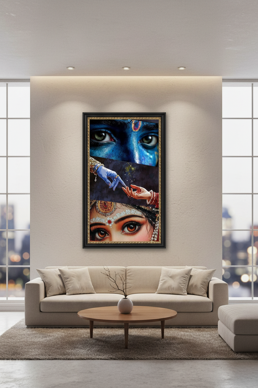 Radha Krishna Divine Art — Premium Glass Framed Wall Print