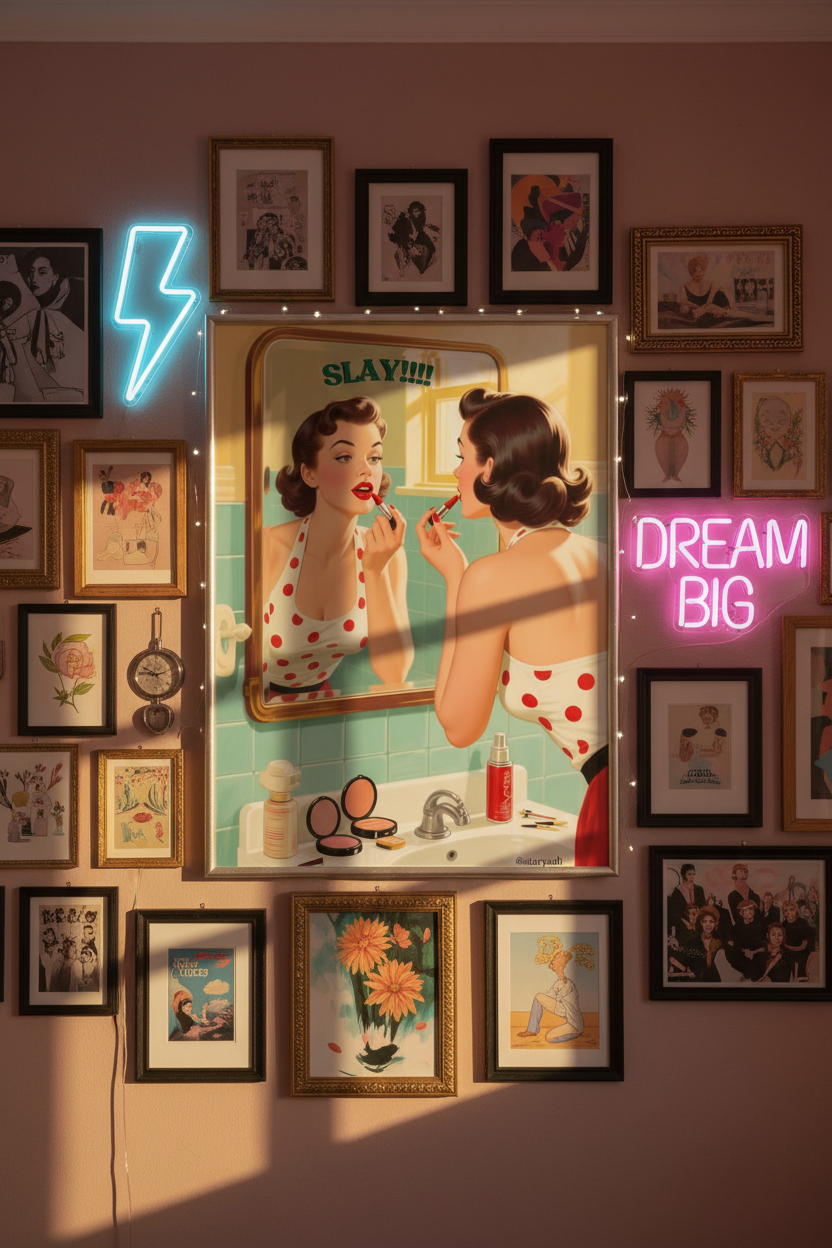 SLAY!!!! Vintage Pin-Up Framed Wall Art 🖤💄