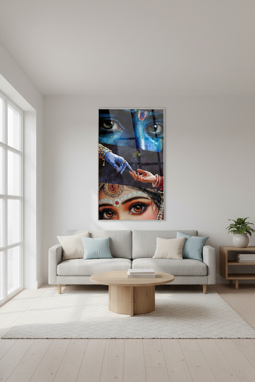 Radha Krishna Divine Art — Premium Glass Framed Wall Print