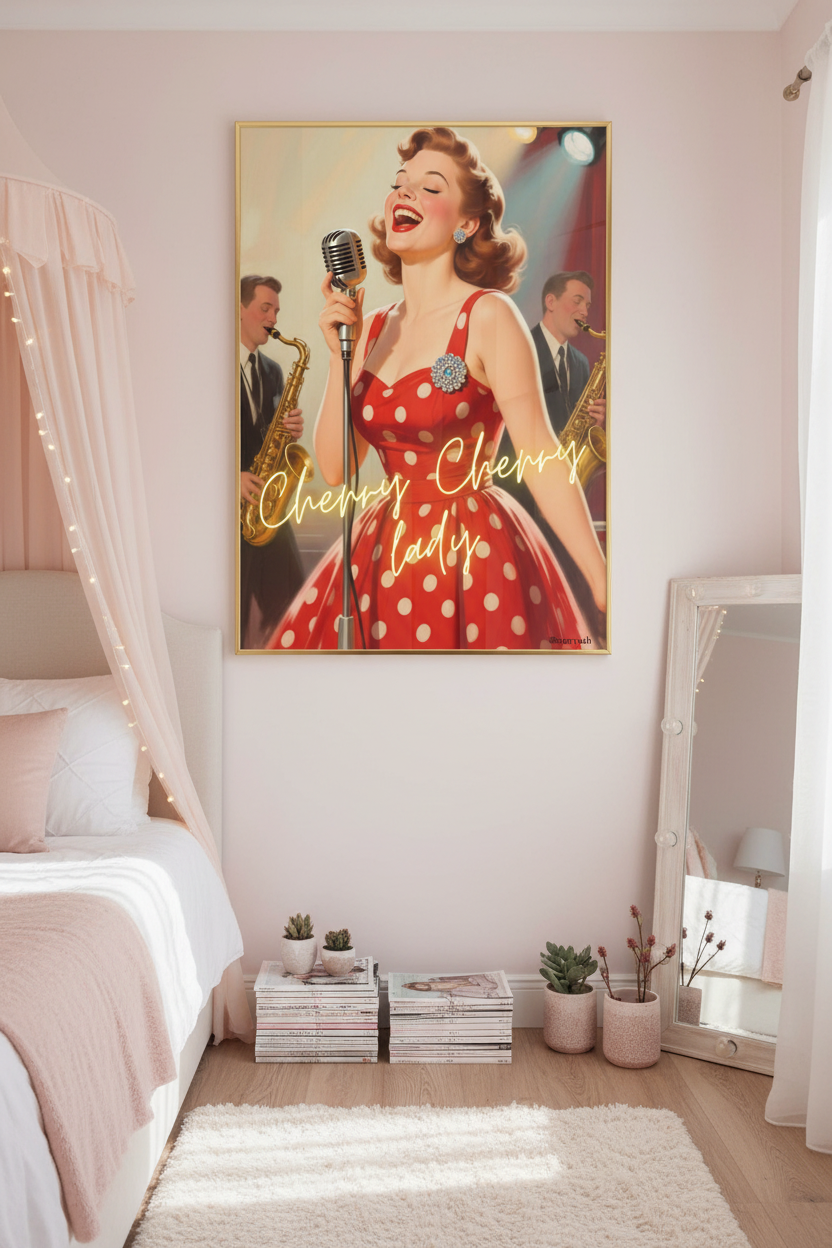 Cherry Cherry Lady — Vintage Jazz Singer Framed Wall Art