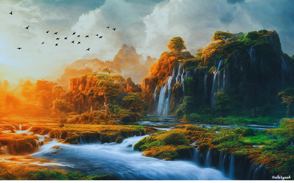 Tropical Waterfall Landscape Wall Art Painting Framed