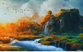 Tropical Waterfall Landscape Wall Art Painting Framed